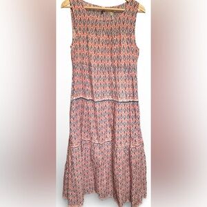 Max Studio Sleeveless Coral/blue/pink Geometric boho Print Maxi Dress Medium NWT